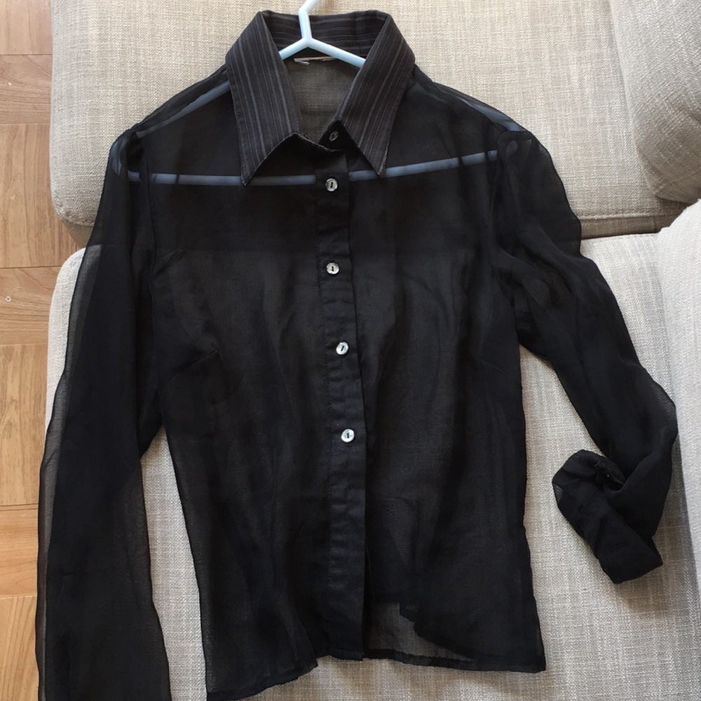 Vintage black sheer button down blouse
